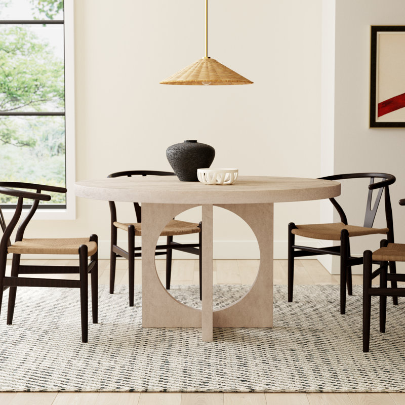 Round Solid Wood Dining Table, Beige