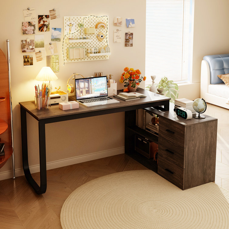 Fort Myers Reversible Multi-Functional Desk with Storage Drawers and Open Shelving