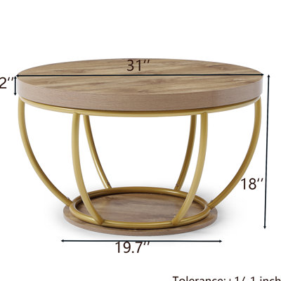 Table basse ronde 31 po avec tablettes de rangement à 2 niveaux, table d'appoint moderne en bois et métal noir pour le salon et le bureau à domicile - Assemblage facile