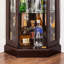 Vitrine de coin en cerisier foncé - vitrine d'angle avec tablettes réglables et armoire lumineuse intégrée