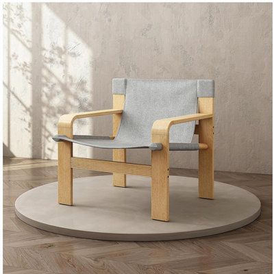 Detachable and washable Oak Accent Chair Wide Armrest Mid-Century Lounge Chair Linen Fabric Armchair & Solid Wood Frame for Living Room, Bedroom, Balcony,(LIGHT GREY)