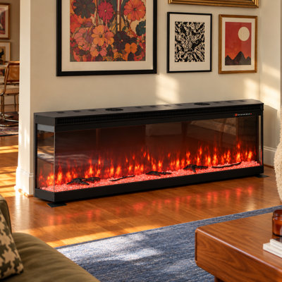 59.8'' Wide Electric Fireplace with 3-Sided Glass, 16-Color Flame & Ember Bed, Dual 10W Bluetooth Speakers, 1500W Heater, Remote Control and Multiple Installation Options