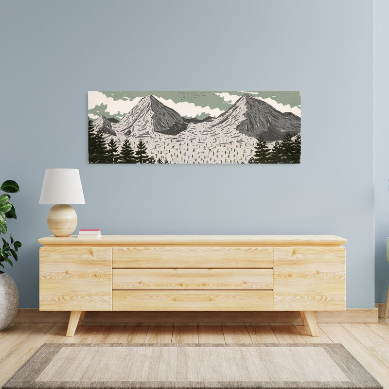 «Busy Ski Slopes», art contemporain de pin, paysage forestier abstrait, H 16 po x l 48 po