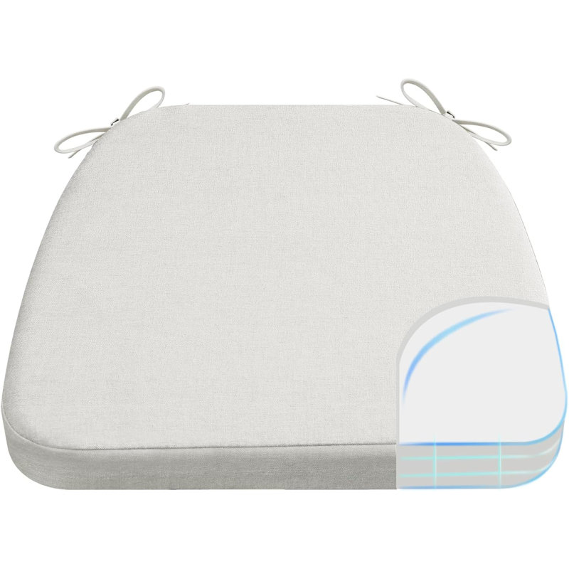 2" Thick D-Shaped Dining Chair Cushions with Ties and Non-Slip Base - (17" x 16") Natural Linen, Natural Linen