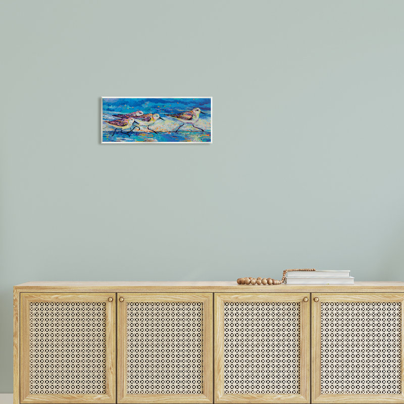 Bécasseaux de style moderne de rue marchant sur le rivage par Jeanette Vertentes - Peinture sur panneau de fibres à densité moyenne