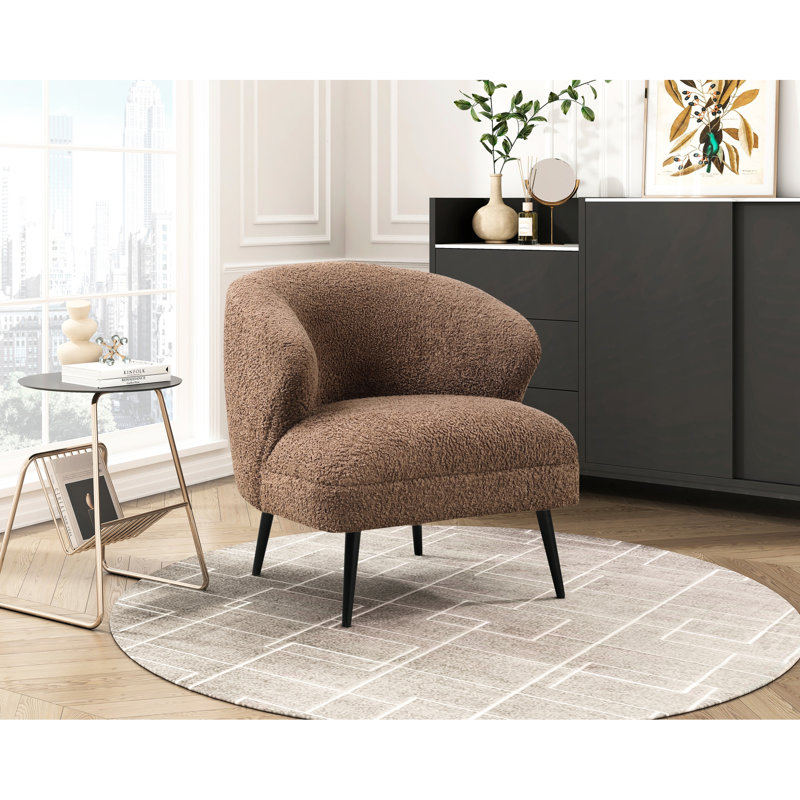 Chaise moderne avec revêtement brun bouclé et chaise d'appoint à base en mousse, fabrication en contreplaqué, Brun