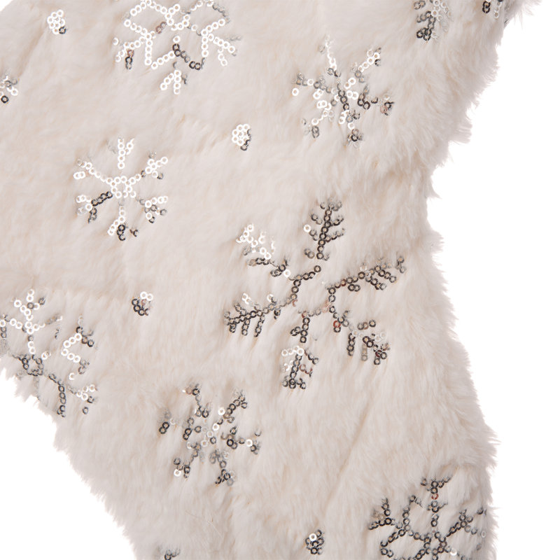 21"L White Plush with Snowflake Christmas Stocking