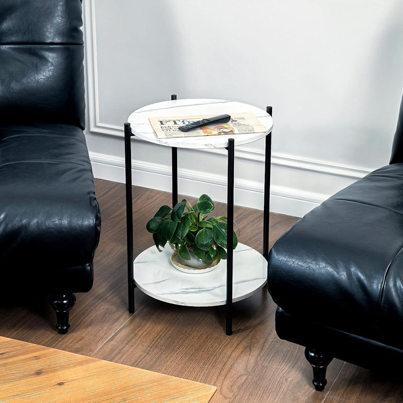 Table d'appoint ronde noire, table de bout moderne à 2 niveaux pour petits espaces