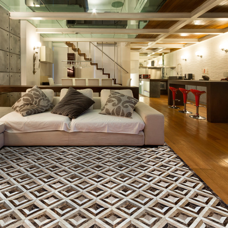 Pandora Plus Cowhide Geometric Area Rug, Rectangle 12' x 15'
