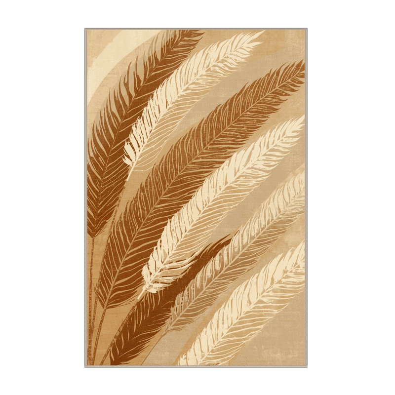 Tapis brun rustique et beige lavable à la machine à motif abstrait Pampas Grass, 6 X 9