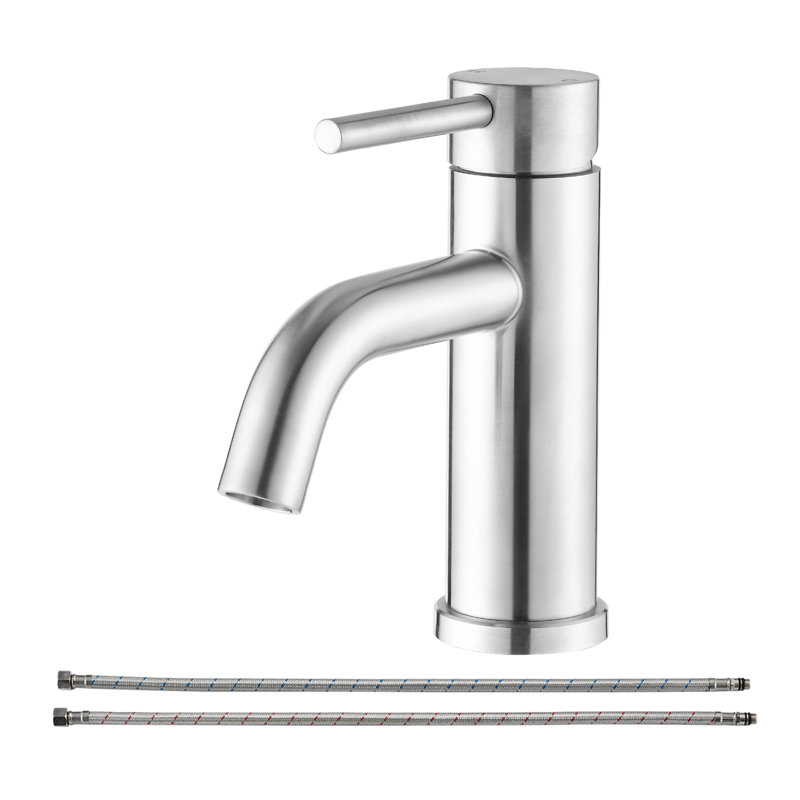Ensemble de robinet de salle de bain à poignée simple, Nickel brossé, 6.57