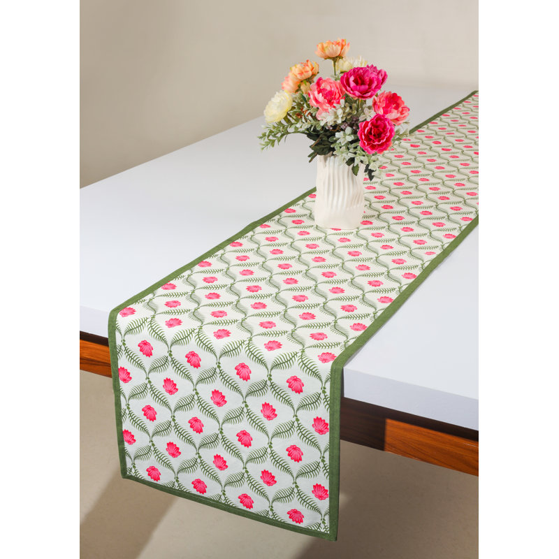 Chemin de table Lotus, Vert/rose