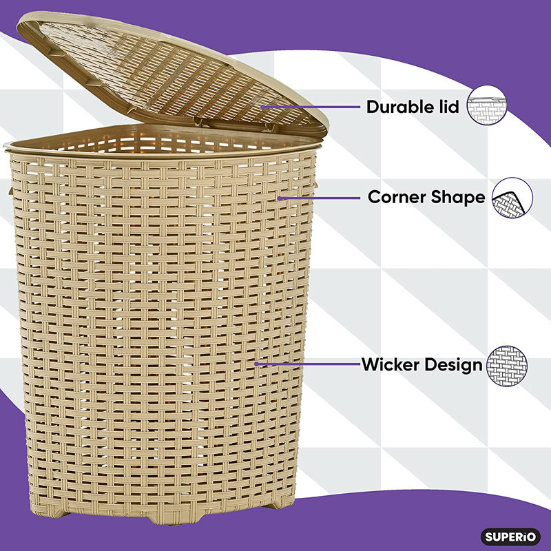 Panier à linge en osier, Beige, H 22 po x l 19 po x P 15 po
