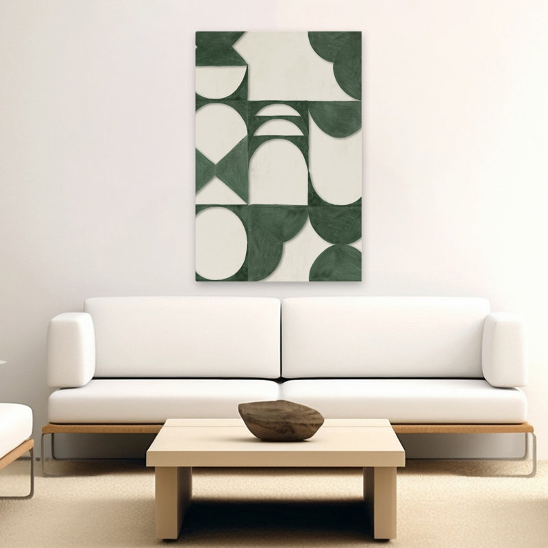 Verts structurés et calme géométrique - Art abstrait géométrique contemporain, H 60 po x l 40 po