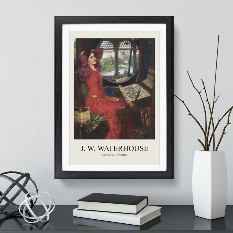 The Lady of Shalott in Red by John William Waterhouse - Picture Frame Painting, Black Framed, 48cm H x 36cm W x 2cm D