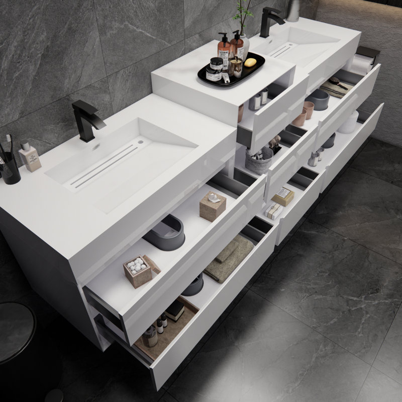 Meuble-lavabo mural double 104 po Albizu, Blanc