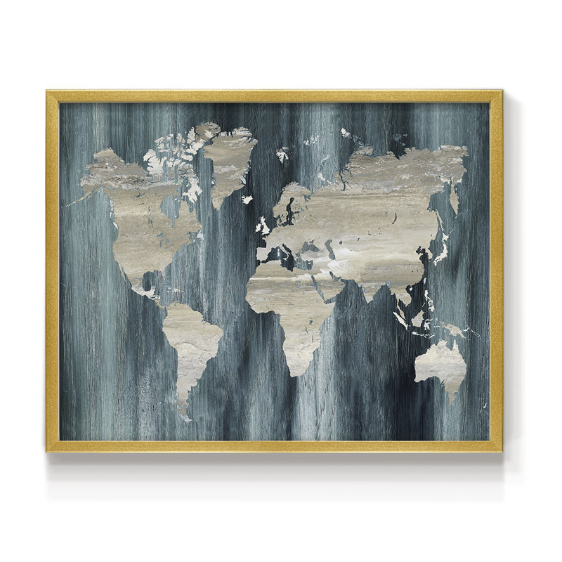 Navy World Map -Framed Print - Restickable, 8" H x 10" W