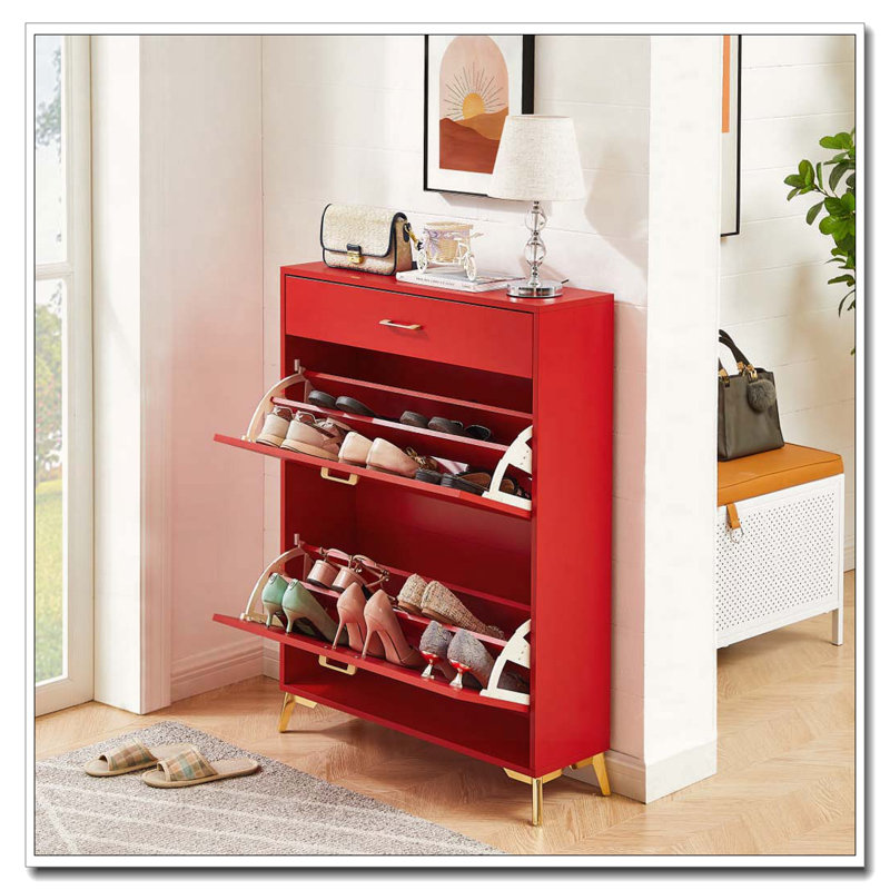Shoe Storage Cabinet for Entryway, Free Standing Shoe Organizer with 2 Flip Drawers, Hidden Shoe Rack Storage Organizer for Doorway Hallway Close