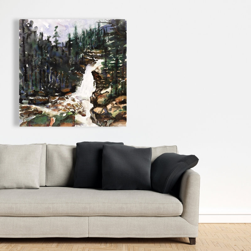 Chutes de l'Alberta - paysage de toile brune pour la décoration intérieure, H 36 po x l 36 po