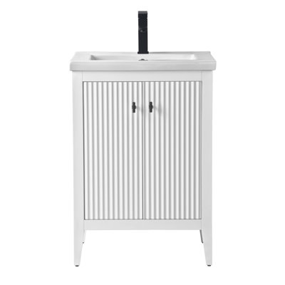 Ensemble de meuble-lavabo sur pied lavabo simple 24 po avec plateau en céramique blanche