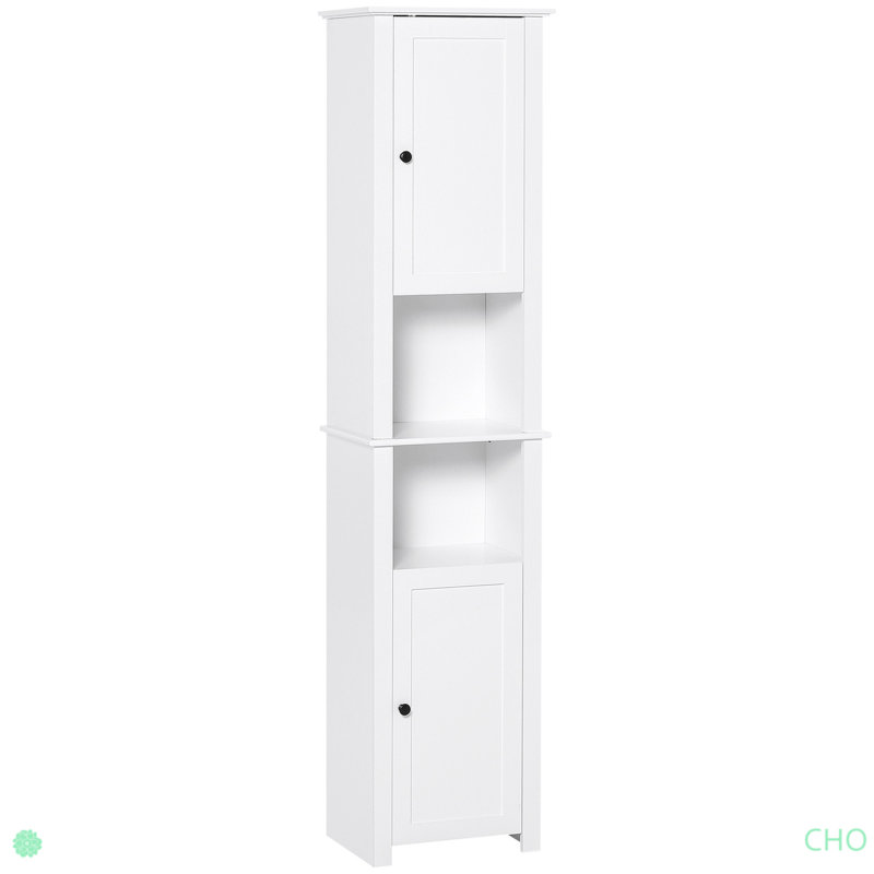 Grande armoire de rangement pour salle de bain, tour à linge autoportante avec tablette à 2 niveaux et 2 armoires, organisateur de plancher étroit