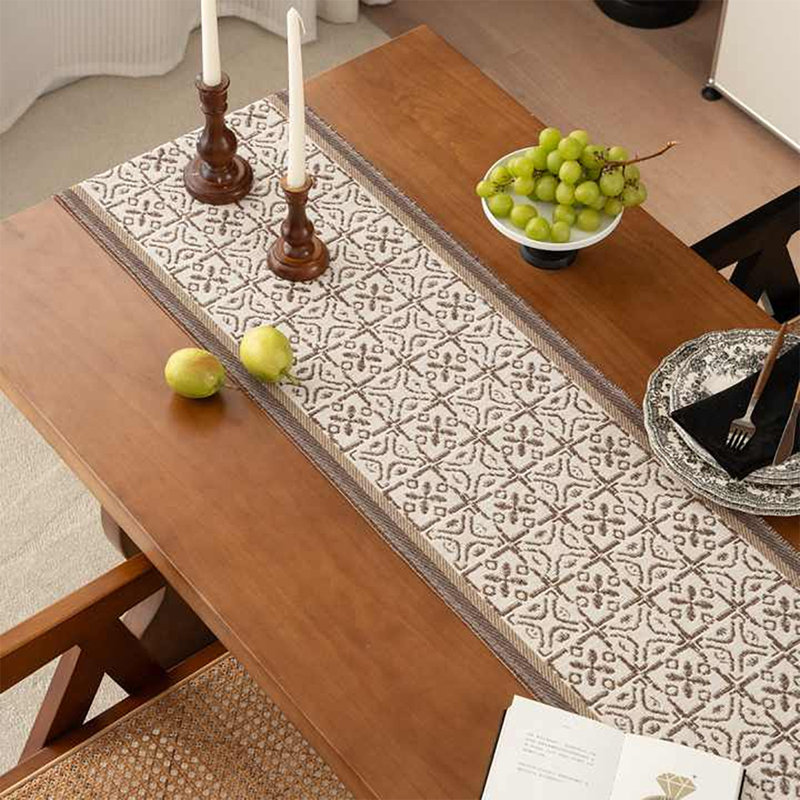 Reversible Jacquard Vintage Cotton Blend Table Runner 14" W X 72" L, Brown