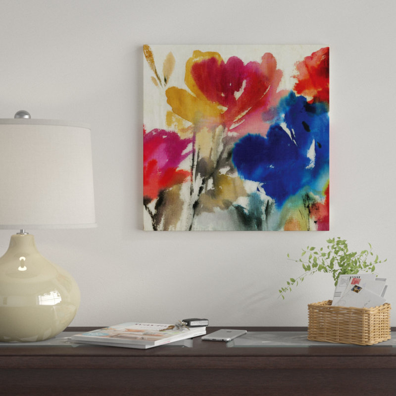 «Watercolor Florals I», reproduction sur toile, H 12 po x l 12 po x P 0,75 po, Toile tendue, Pas de tapis