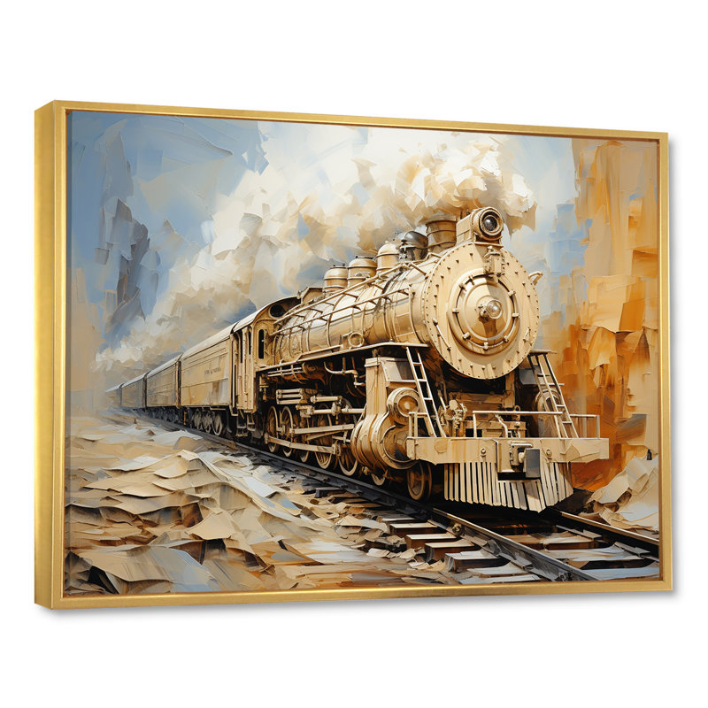 Rêve de train rétro blanc sur toile, Cadre flottant doré, H 30 po x l 40 po x P 1,5 po