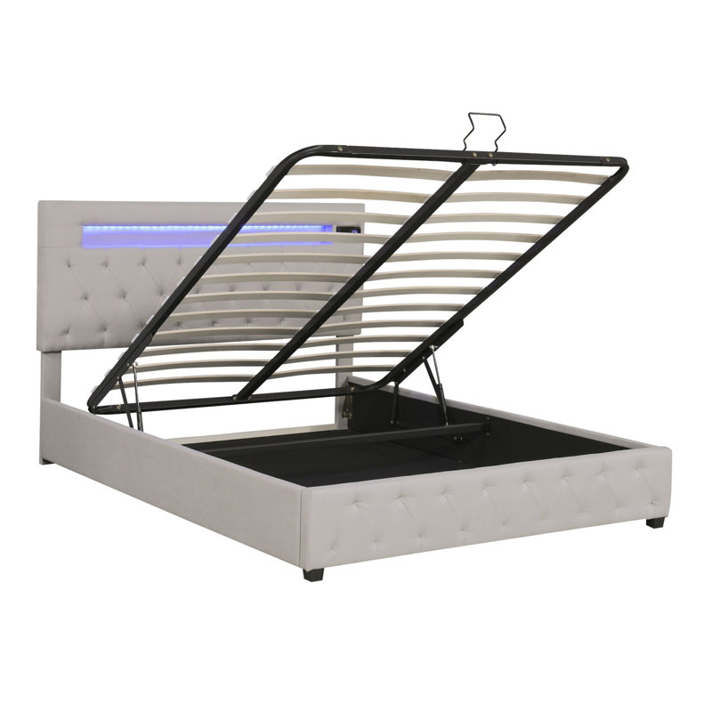 Divy Upholstered Platform Storage Bed, Beige