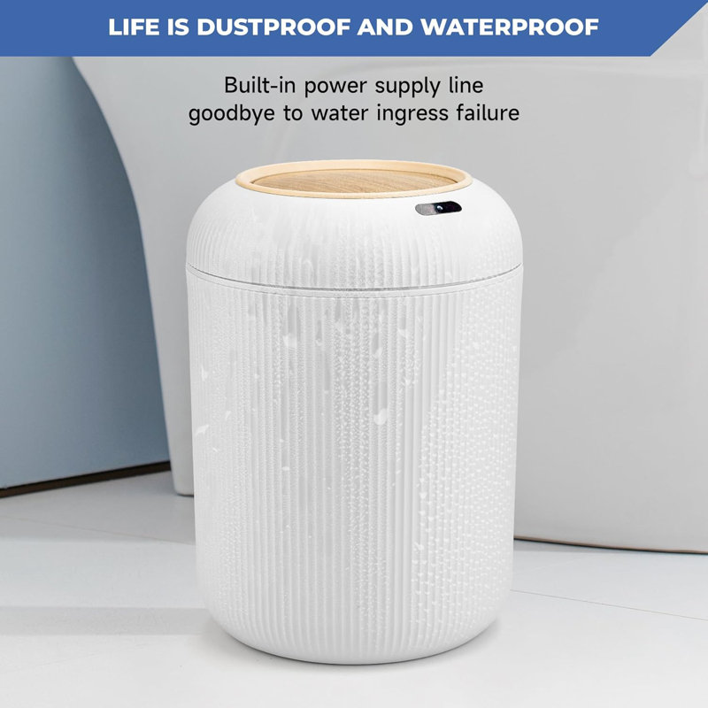 White Plastic Touchless Sensor Wastebasket with Wooden Legs