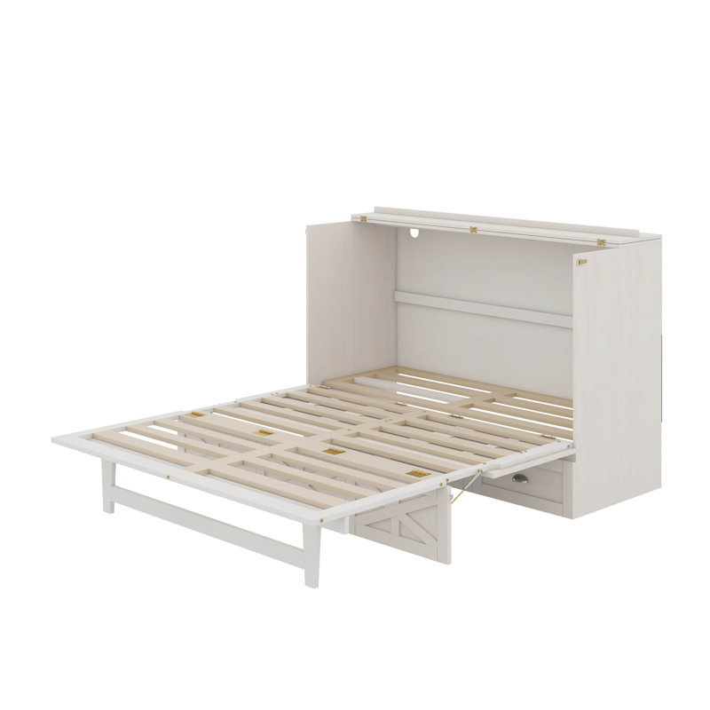 Murphy Bed With Large Drawers, Brushed White, Full