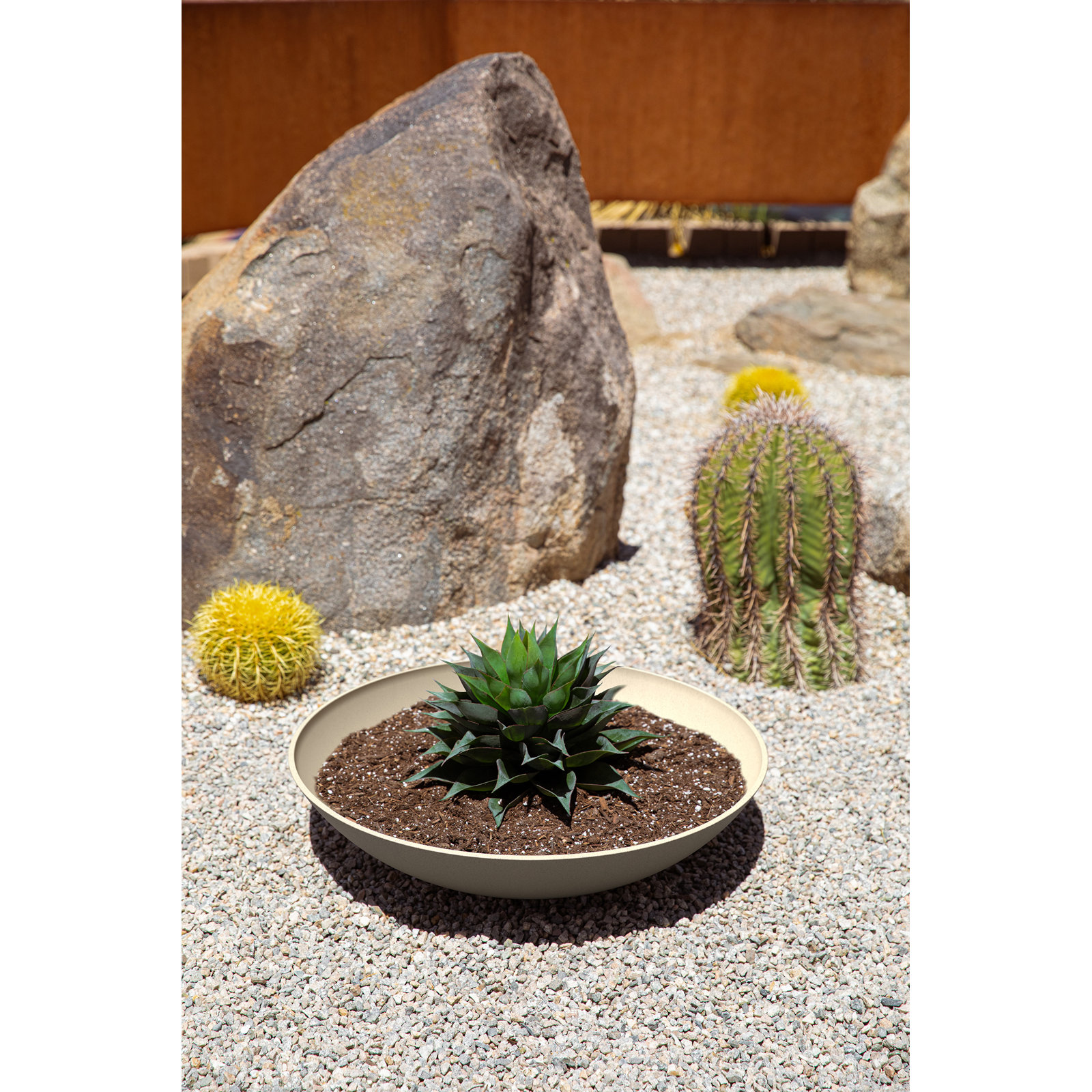 Pure Series Lane Bowl Planter, 6" H x 24" W x 24" D, Sand, Set of 1