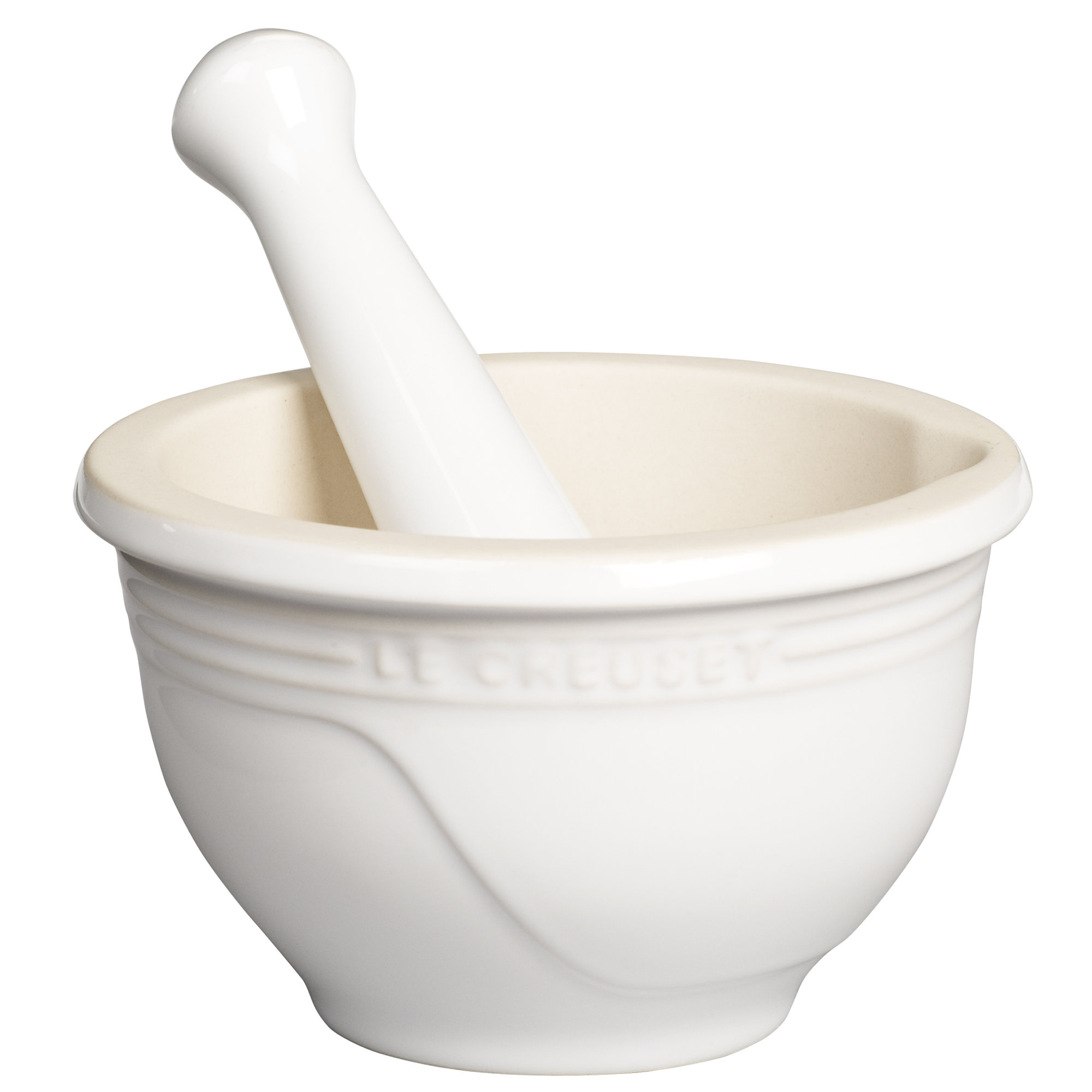 Stoneware Mortar And Pestle Set, White, 4.75" H x 2.5" W x 2.5" D