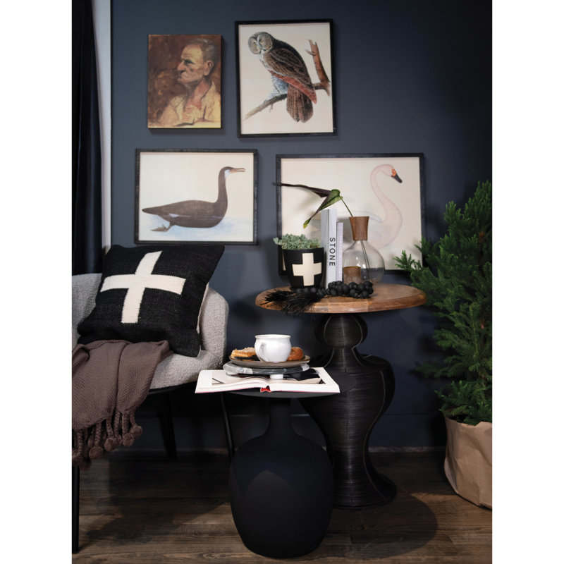 Wool Blend Pillow with Swiss Cross, Black/Cream
