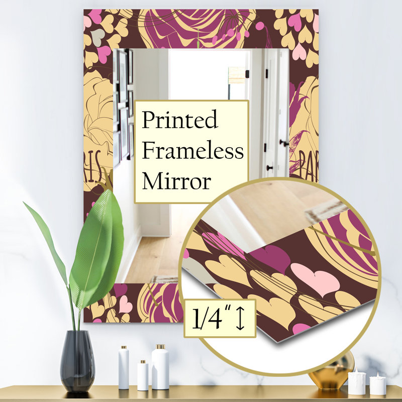 Miroir mural traditionnel rose rétro, H 24 po x l 32 po