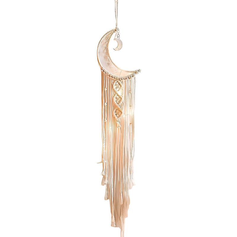 Décoration murale boho en macramé croissant de lune avec pampilles, décor en coton fait à la main avec breloques interchangeables