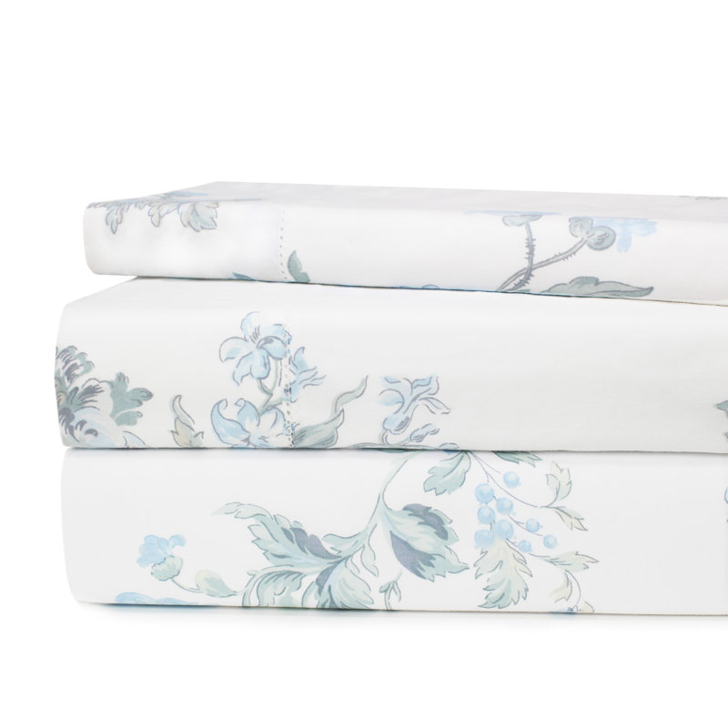 Ensemble de draps en coton Classic Florals Percale, Bleu, Très grand californien