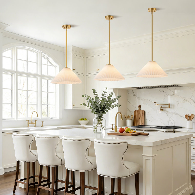 1-Light 15.8'' Single Cone Pendant Light with Opal Ribbed Glass Shade, White Glass