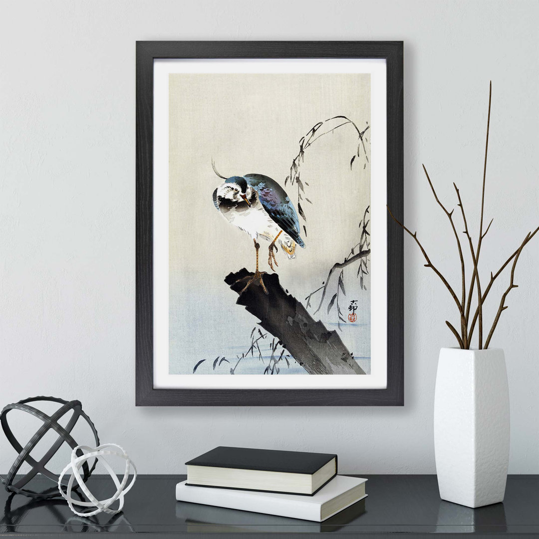Lapwing on a Tree Stump by Ohara Koson - Framed Print