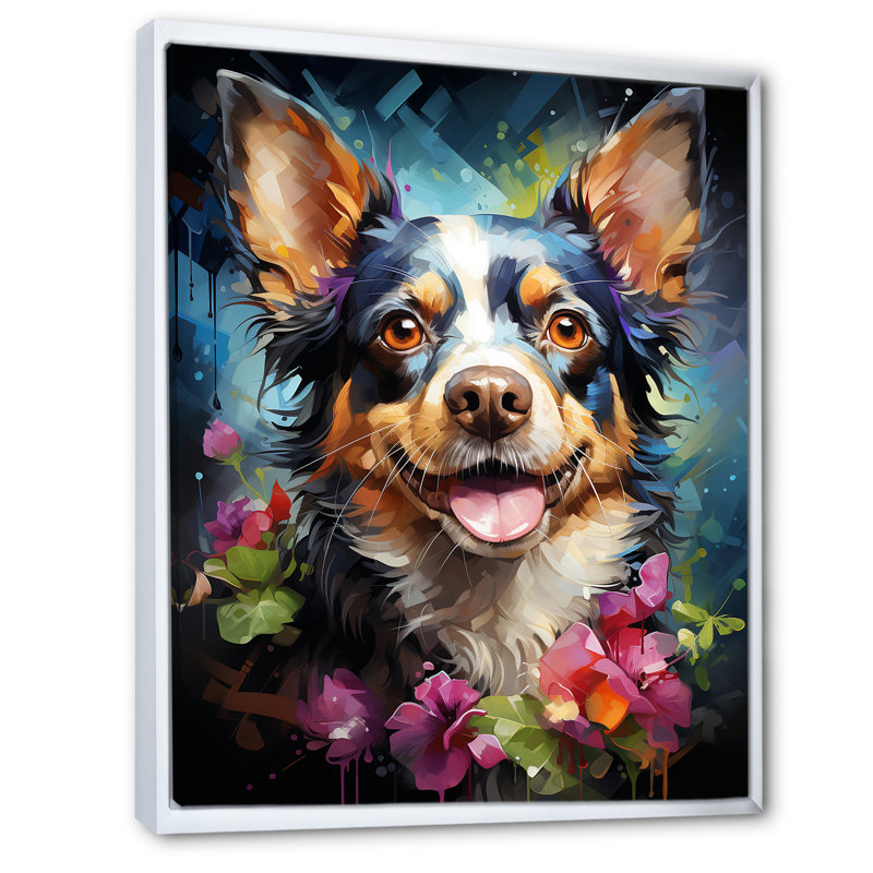 Chihuahua charisme sur toile, H 32 po x l 16 po x P 1 po, Cadre flottant blanc