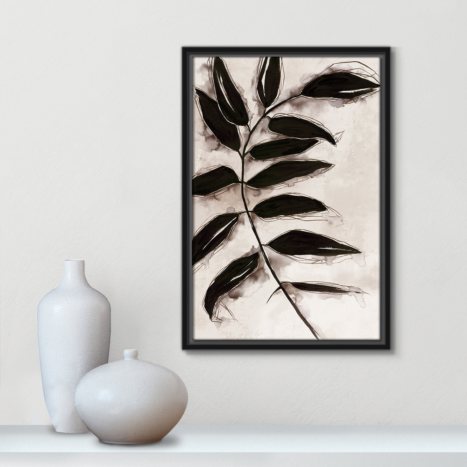 Leaves II by Eva Watts, Black Framed, 19.5" H x 13.5" W x 2" D
