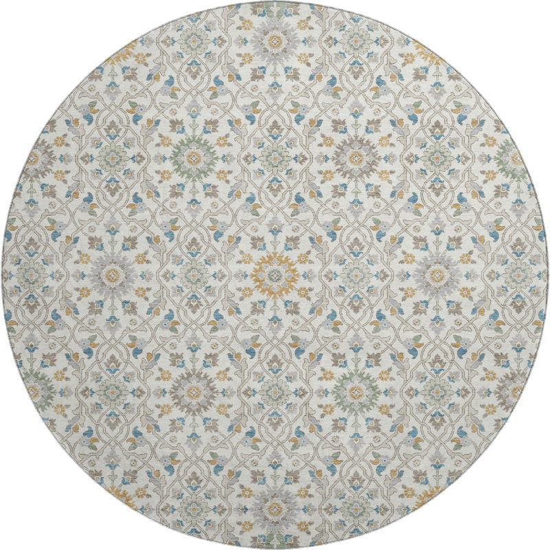 Premium Machine Washable Mayfield AMF2199 panel Rug, Ivory, 8' Round
