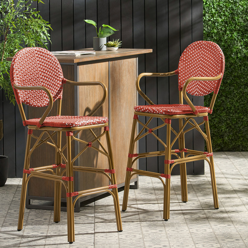 Tabourets de bar en aluminium à 4 pieds avec repose-pieds, Rouge