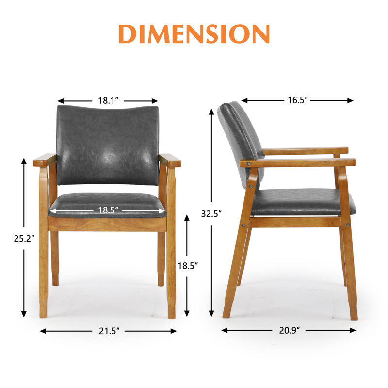 Modern Pu Leather Upholstered Wood Arm Chair With Solid Wood Armrest And Legs, Set Of 4, Gray