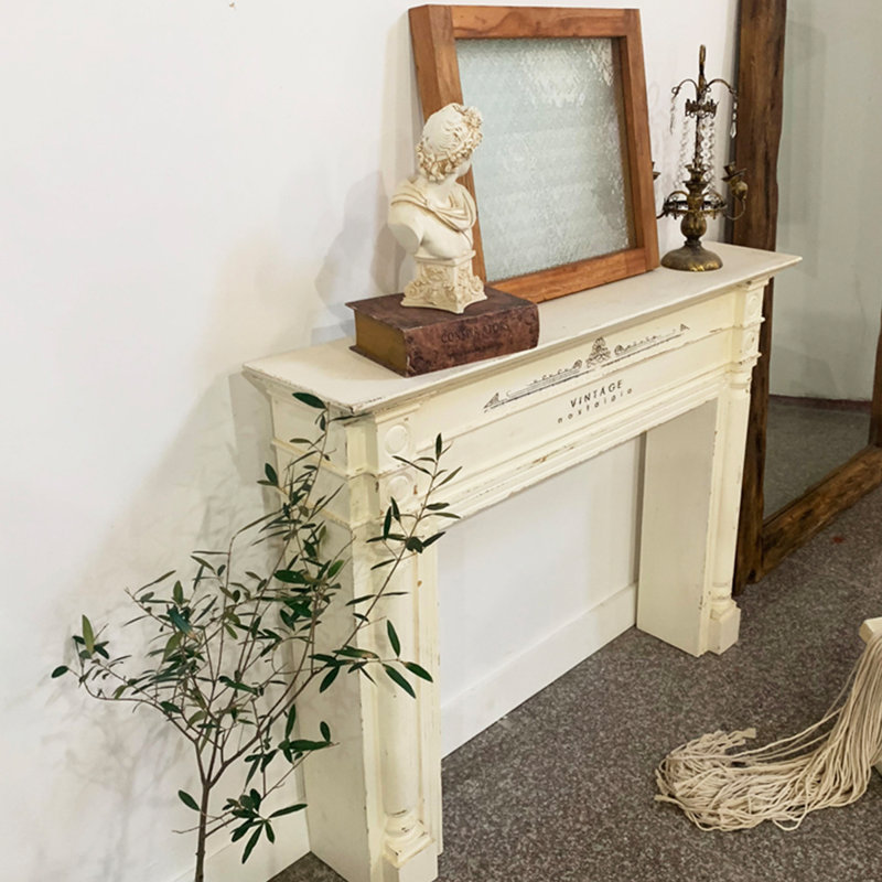 Beige Solid Wood Freestanding Fireplace