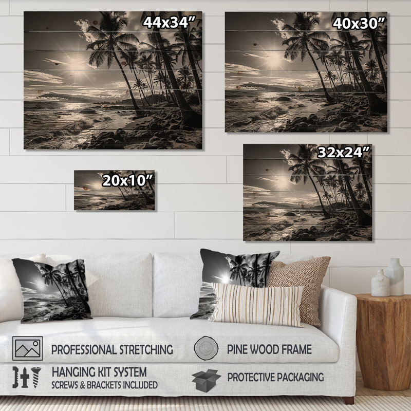 Hawaii Balck et ombres blanches d'Aloha II sur bois, H 30 po x l 40 po x P 0,78 po