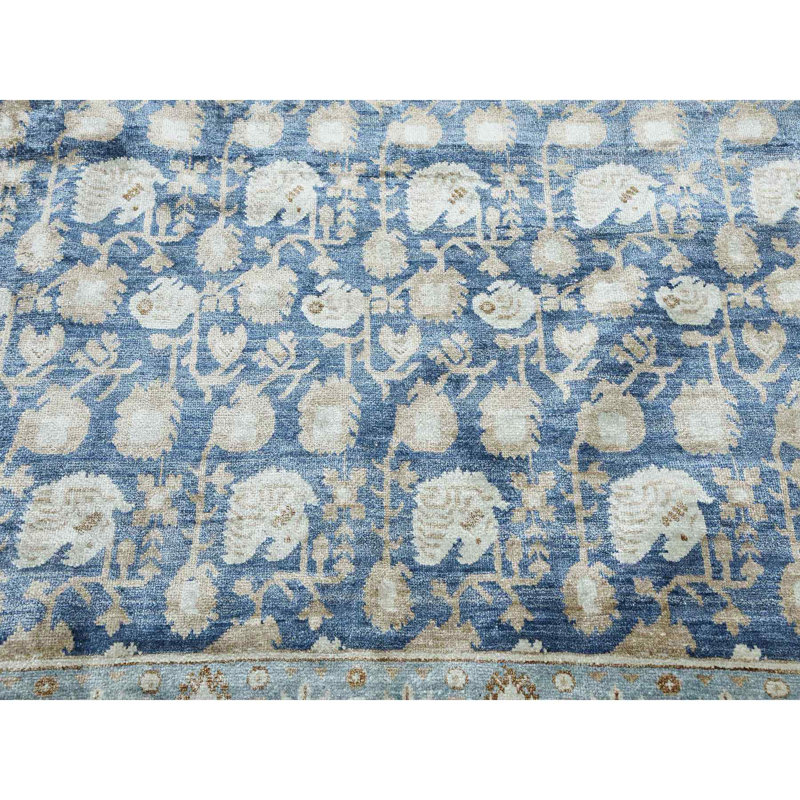 Tapis Khotan en soie véritable noué à la main 8 pi 9 po x 12 pi bleu D62A34B8C5DA40EDA8946CAAC89D041D