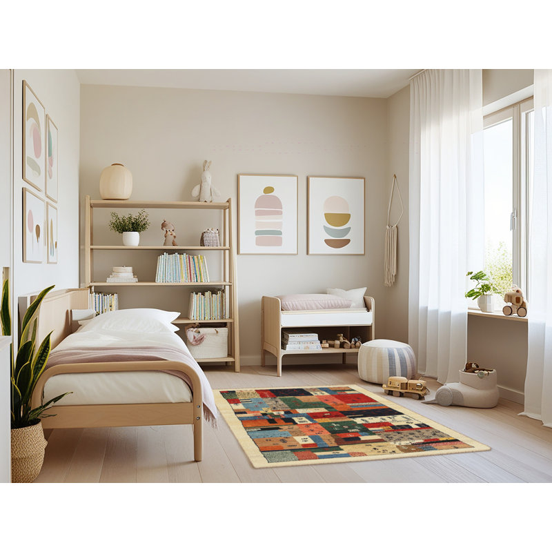 Tapis gris/beige/rouge contemporain, Rectangle 4 pi x 6 pi