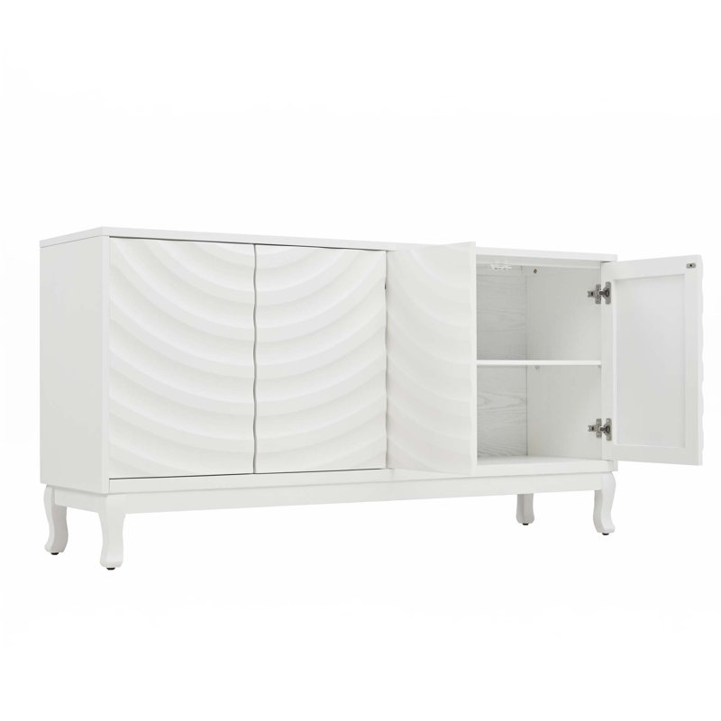 Buffet avec portes sophistiquées à motif ondulé, Blanc