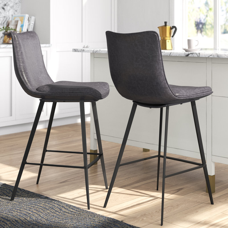 Catanzaro Upholstered Counter Stool with Metal Frame, Grey